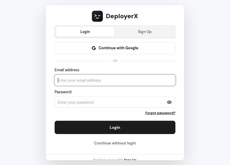 Screenshot of DeployerX
