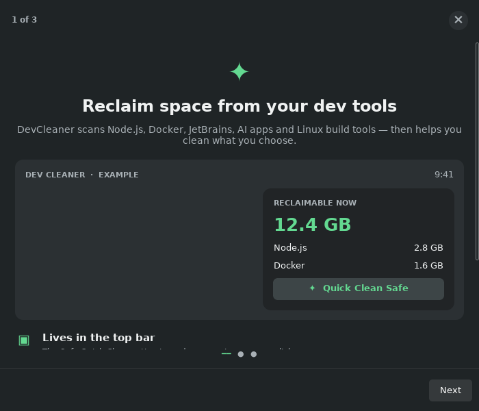 Screenshot of DevCleaner
