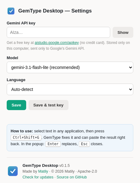 Screenshot of GemType
