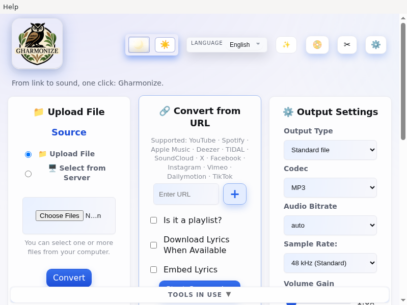 Screenshot of Gharmonize