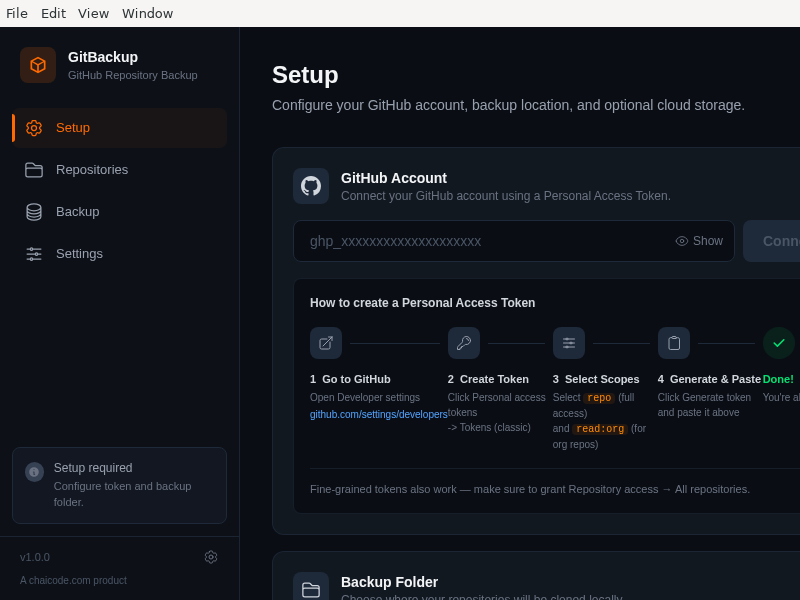 Screenshot of GitBackup
