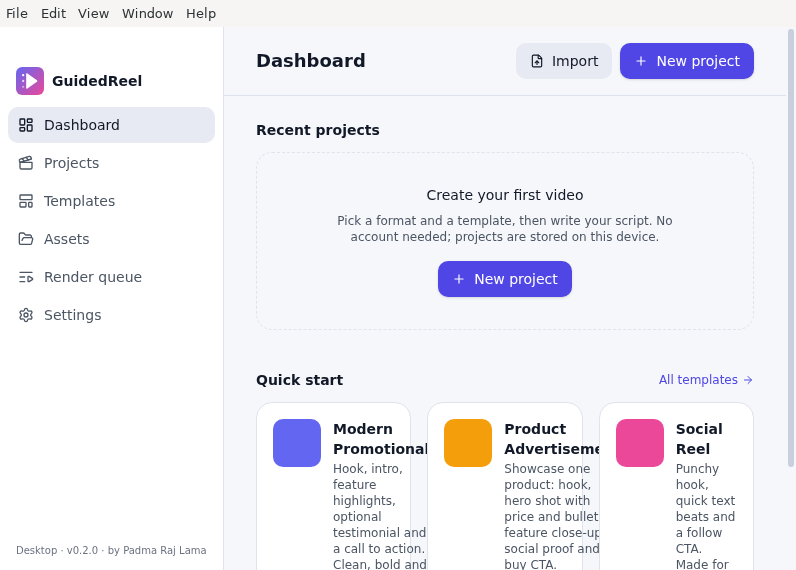 Screenshot of GuidedReel