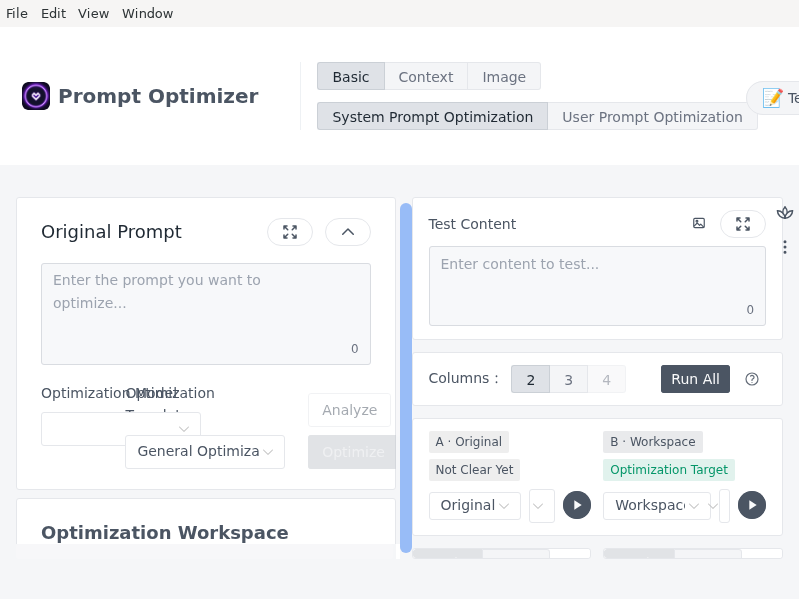 Screenshot of PromptOptimizer