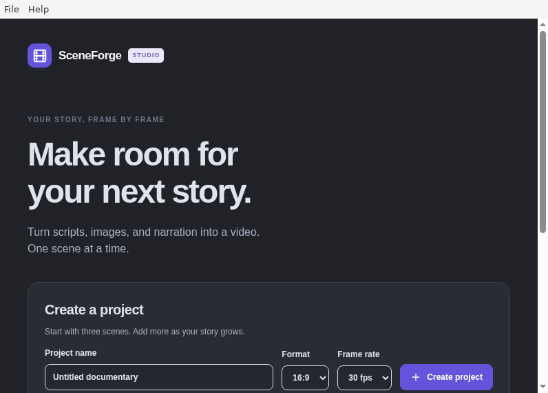 Screenshot of SceneForge