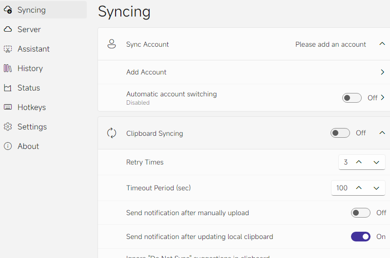 Screenshot of SyncClipboard