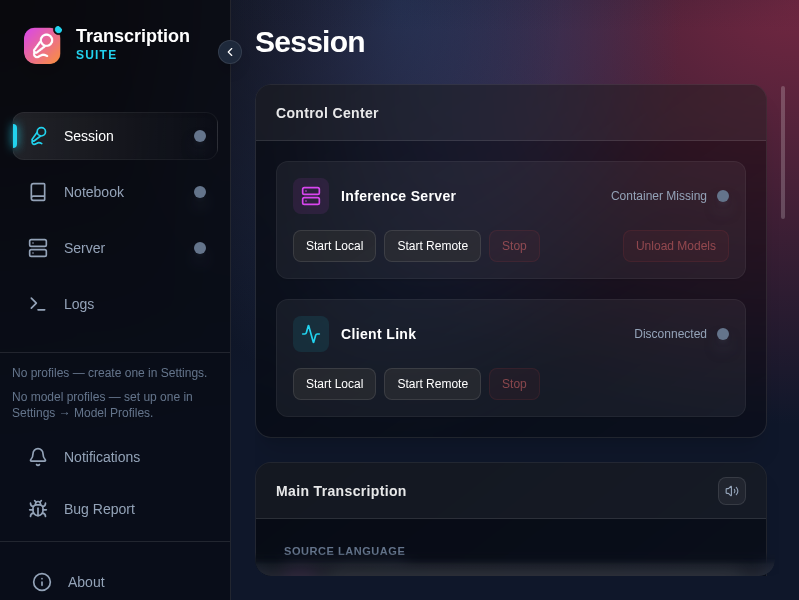 Screenshot of TranscriptionSuite