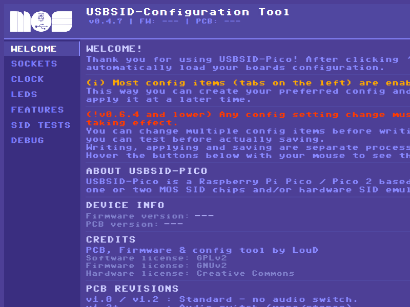 Screenshot of USBSID-Configtool