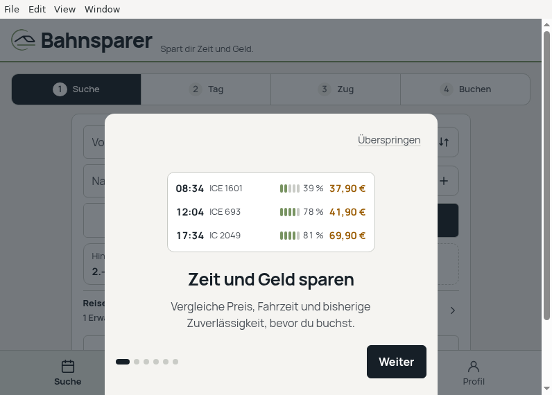 Screenshot of bahnsparer-releases
