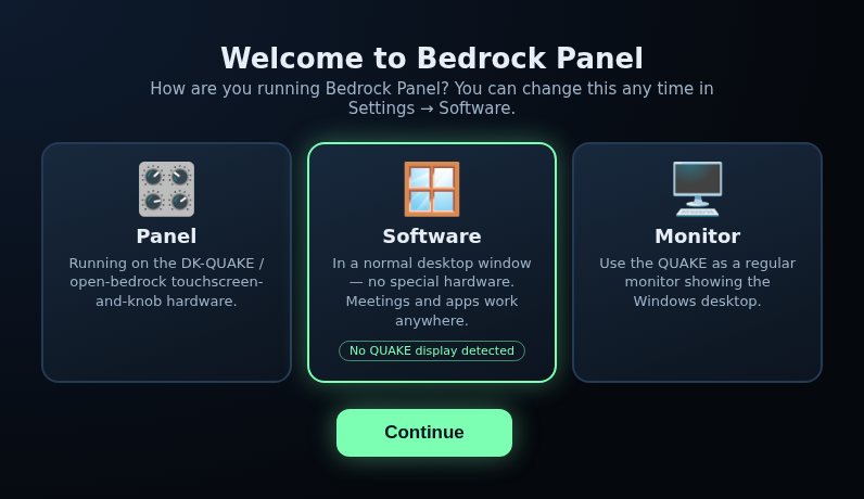 Screenshot of bedrock-panel