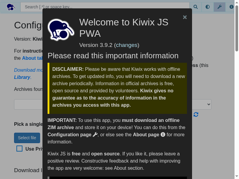 Screenshot of kiwix-js-pwa