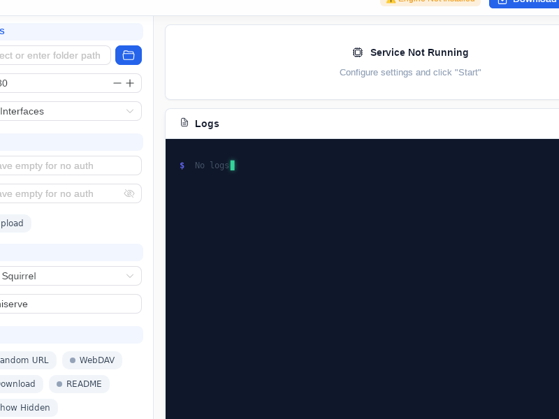 Screenshot of miniserve_gui